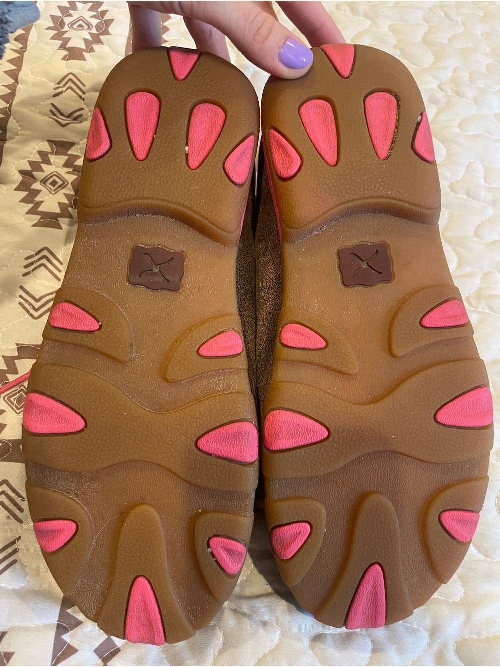 Twisted X Brown Leather Moccasins with Pink Accents - Picture 4 of 4